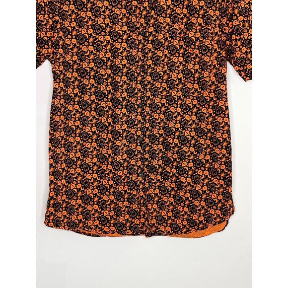 Monument 100% Cotton Halloween Short Sleeve Button-Up Shirt Black/Orange Medium - Picture 3 of 9